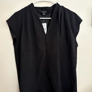 Ann Taylor Black Blouse Relaxed Boxy Mandarin Collar